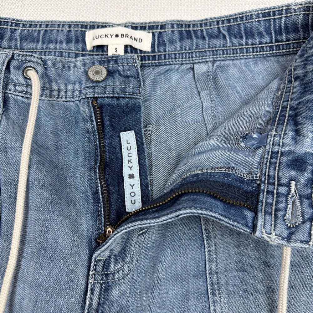 Lucky Brand Wide Leg Mid-Rise Jeans Size S Light Wash Raw Hem NWOT Drawstring - Picture 9 of 13